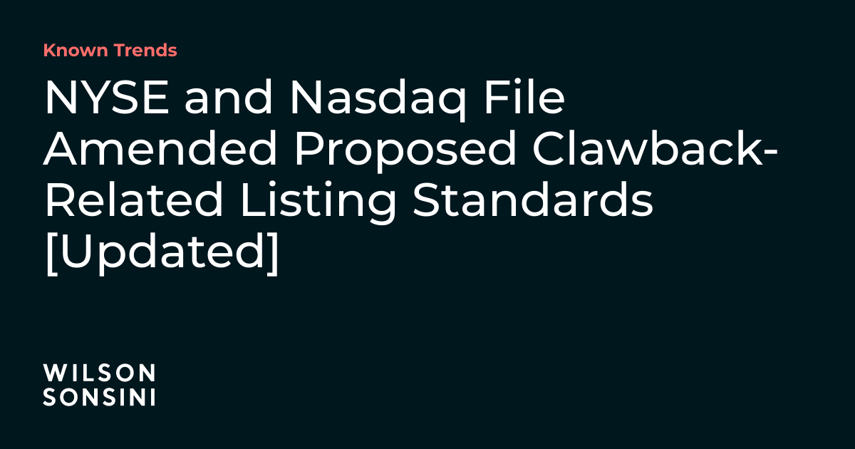 Nasdaq Filing NYSE and Nasdaq File Amended Proposed Clawback-Related Listing ...