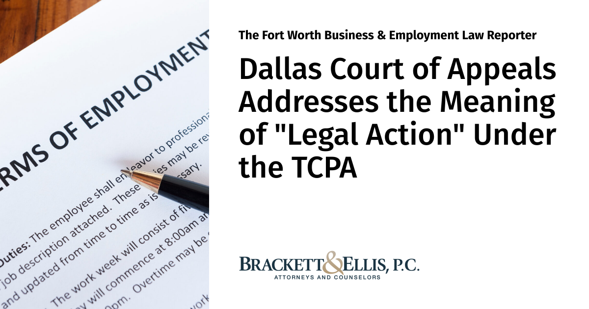 Dallas Court of Appeals Addresses the Meaning of "Legal Action" Under