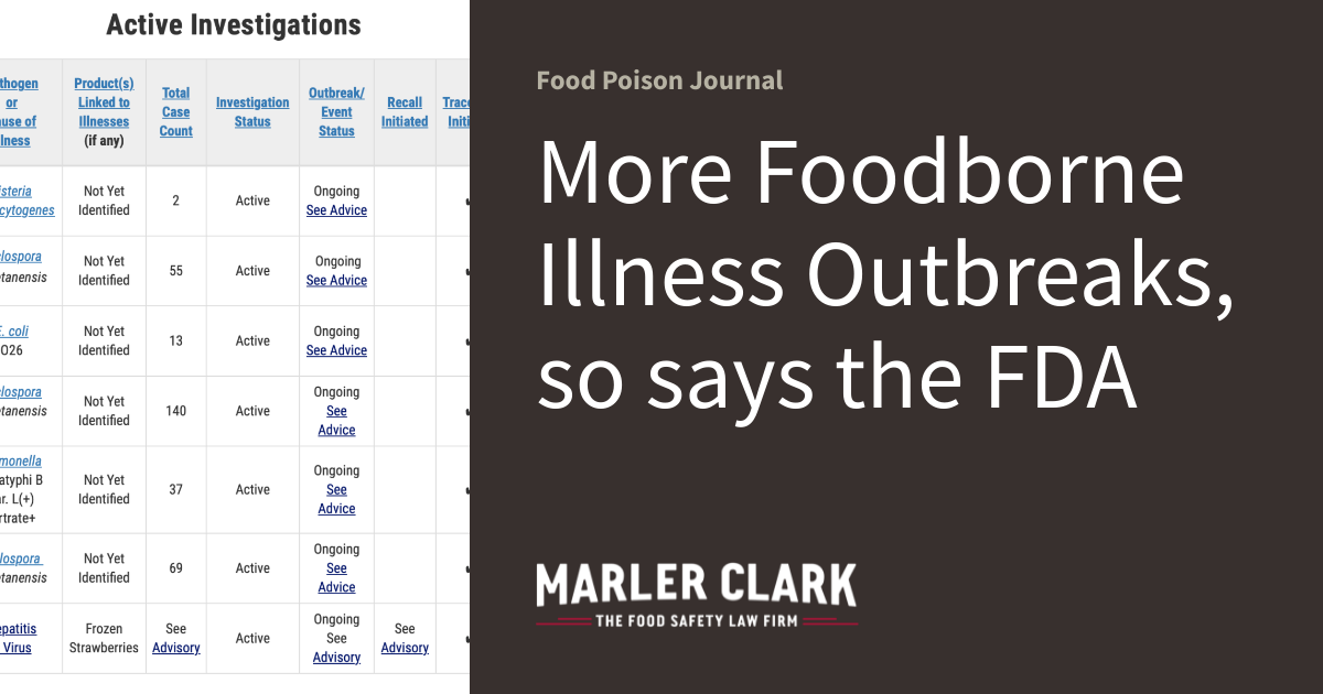 More Foodborne Illness Outbreaks, so says the FDA Food Poison Journal