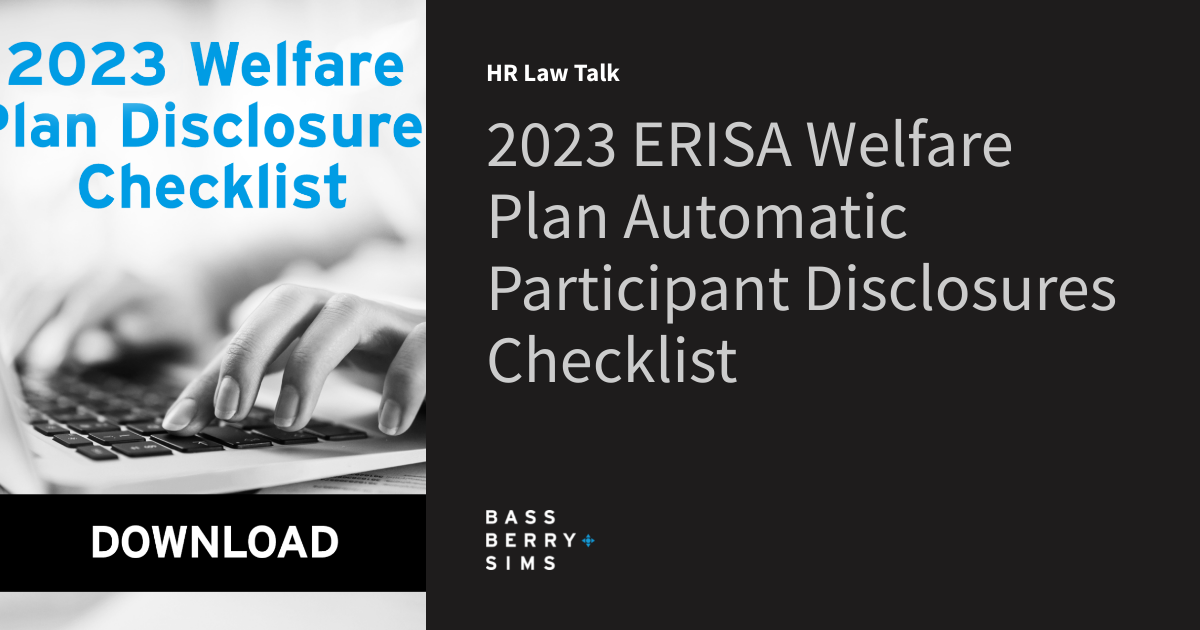 2023 ERISA Welfare Plan Automatic Participant Disclosures Checklist
