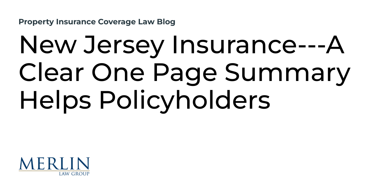 New Jersey InsuranceA Clear One Page Summary Helps Policyholders