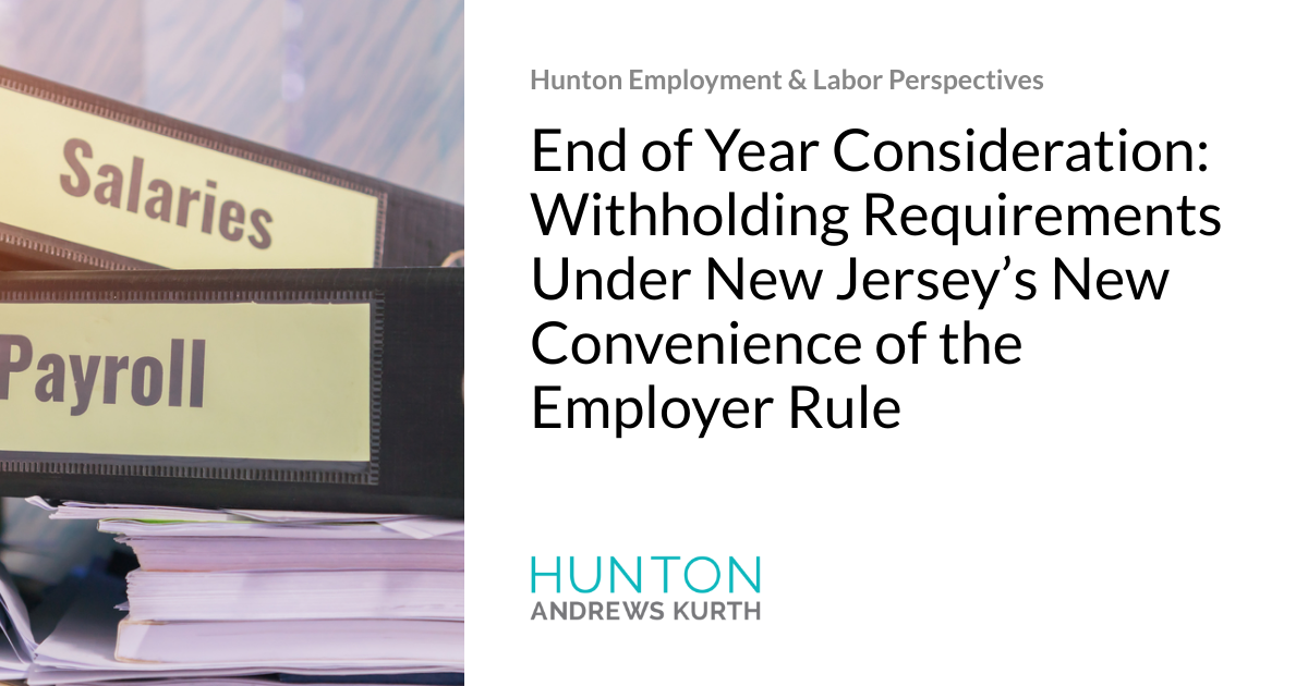 End of Year Consideration Withholding Requirements Under New Jersey’s