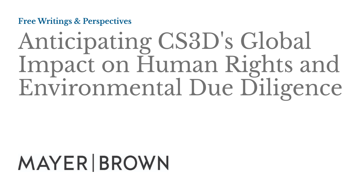 Anticipating CS3D's Global Impact on Human Rights and Environmental Due ...