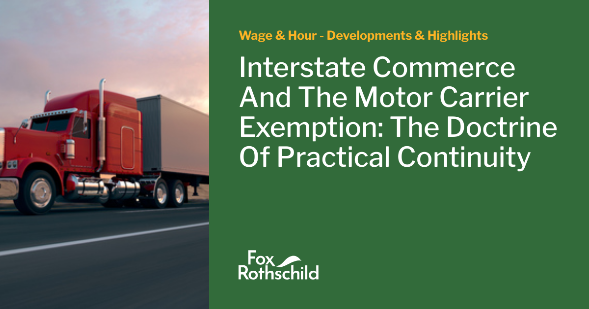Interstate Commerce And The Motor Carrier Exemption The Doctrine Of