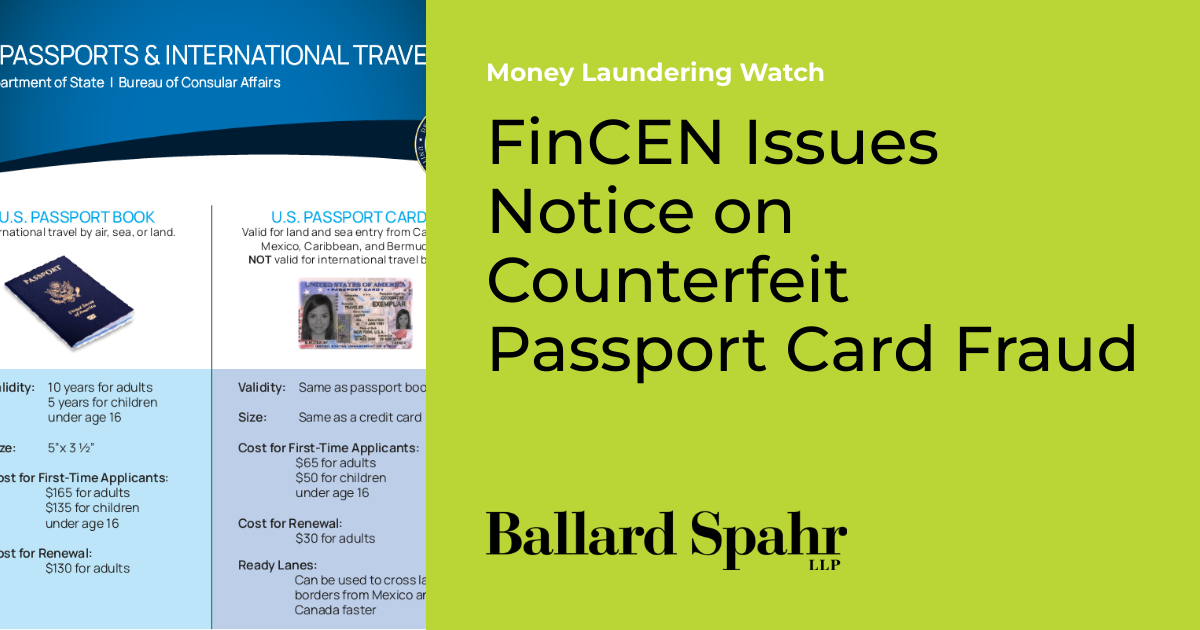 FinCEN Issues Notice on Counterfeit Passport Card Fraud Money