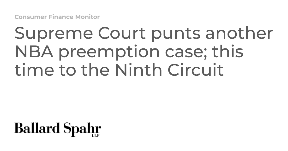 Supreme Court punts another NBA preemption case; this time to the Ninth