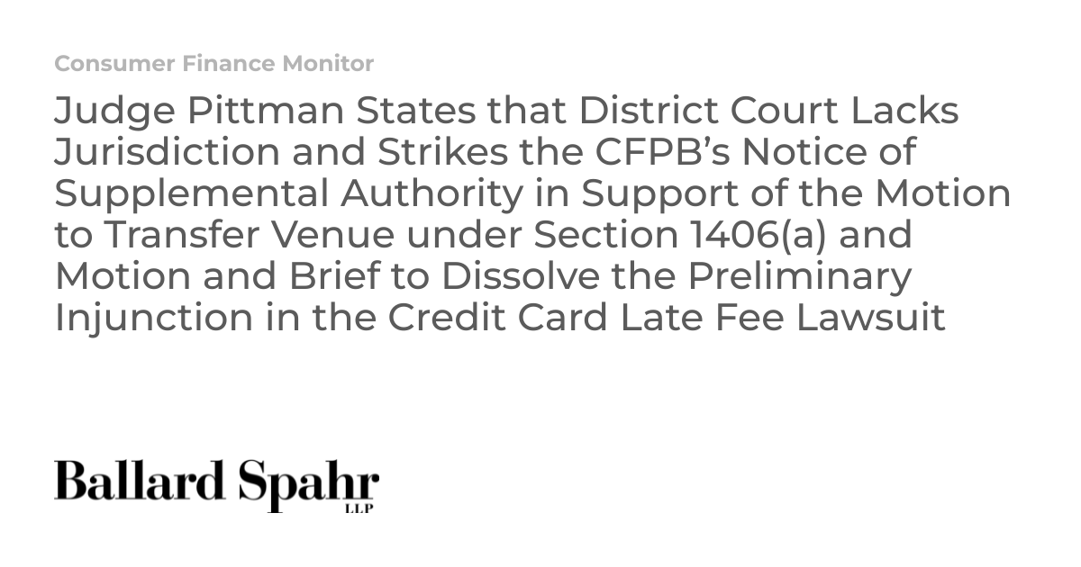 Judge Pittman States that District Court Lacks Jurisdiction and Strikes