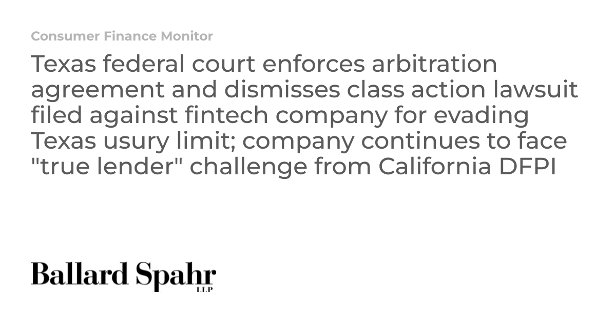Texas federal court enforces arbitration agreement and dismisses class ...