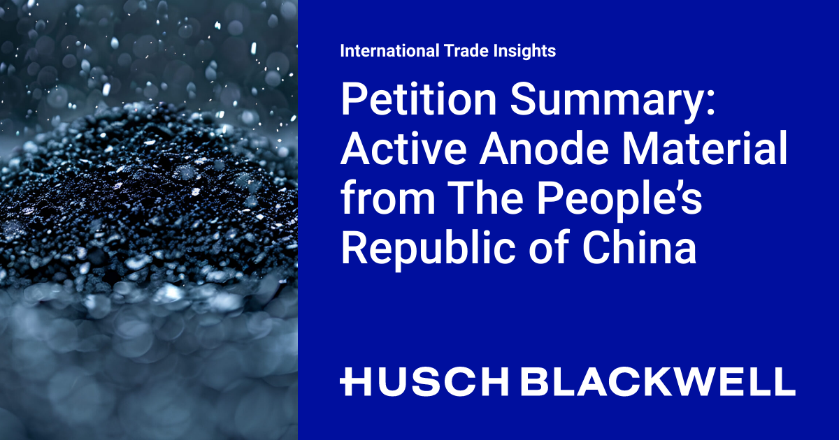 Petition Summary: Active Anode Material from The People’s Republic of ...
