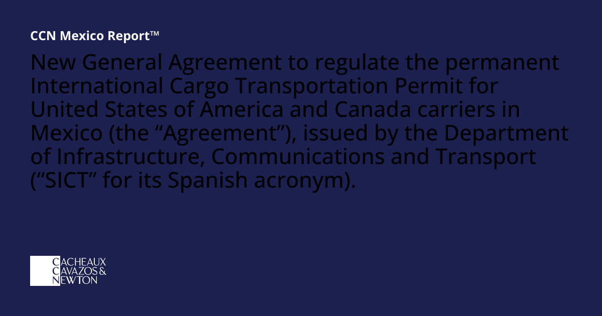 New General Agreement to regulate the permanent International Cargo ...