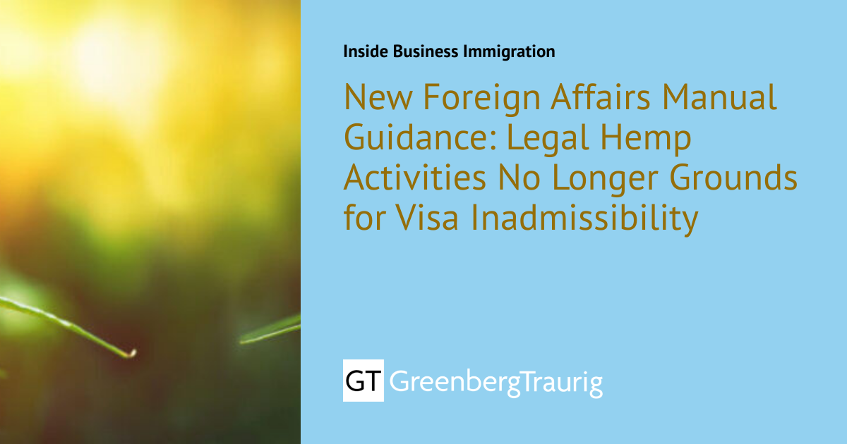 New Foreign Affairs Manual Guidance: Legal Hemp Activities No Longer ...