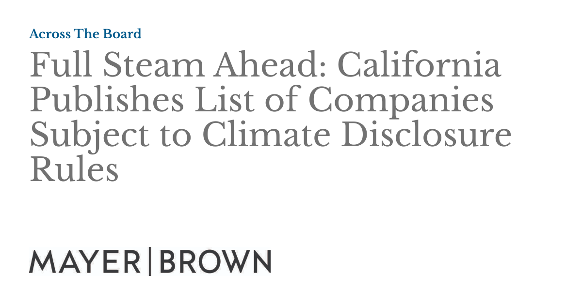 Full Steam Ahead: California Publishes List of Companies Subject to ...