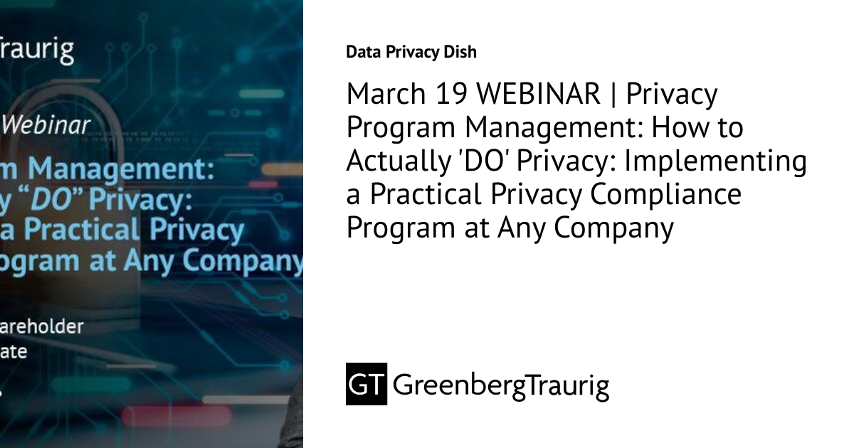 Privacy Ambassador Program March 19 WEBINAR | Privacy Program Management: How to Actually 'DO ...