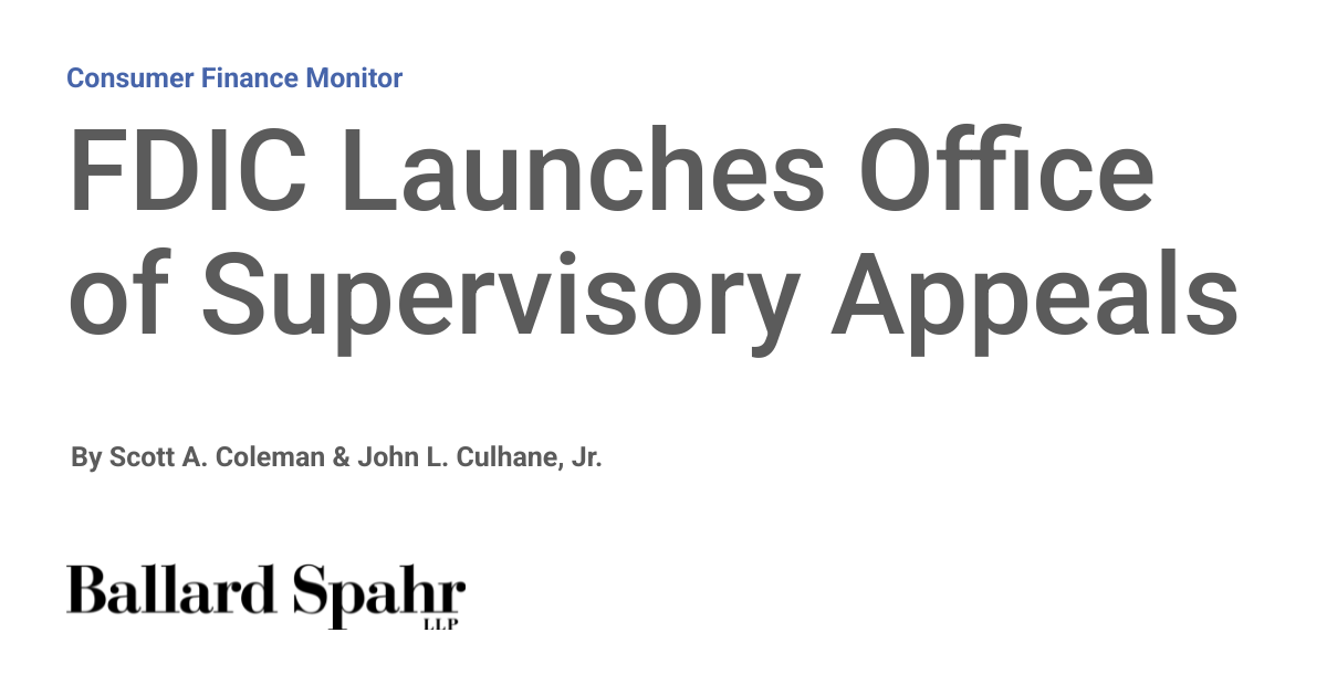 FDIC Launches Office of Supervisory Appeals