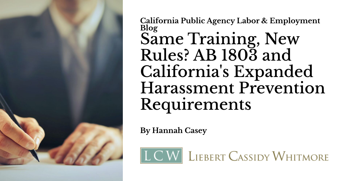 Same Training, New Rules? AB 1803 and California's Expanded Harassment ...
